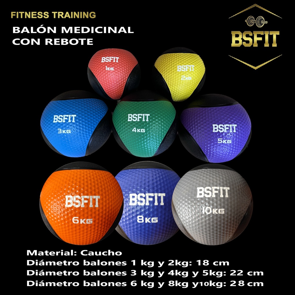 BSFIT Balón Medicinal de caucho Pro – de 1 kg a 10 kg Pelota con rebote Balón Antideslizante