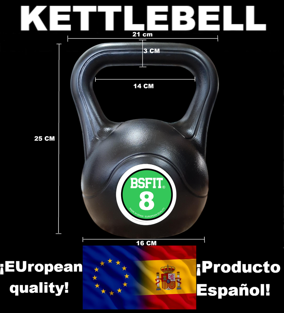 BSFIT® pesas rusas Mancuernas - Kettlebells para Musculación y Entrenamiento de Fuerza - Kettlebel plástico relleno de cemento - Gimnasio en Casa