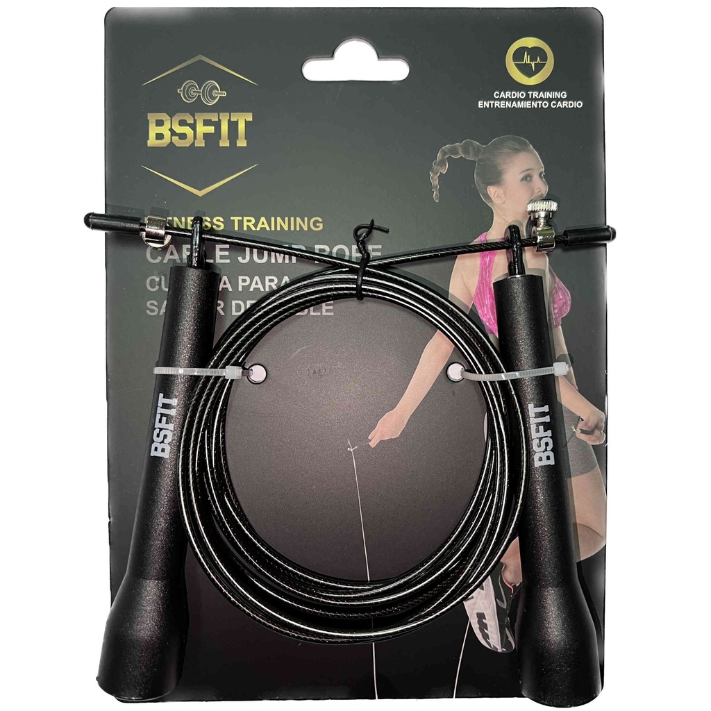 BSFIT Cuerda para Saltar, Cuerda Saltar Comba con Mango Plastico Negro regulable