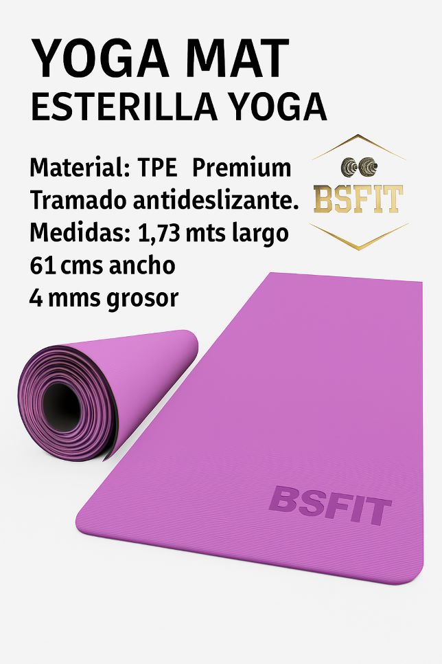 BSFIT Esterilla TPE ecologico 4mm Deporte, Yoga, Pilates, Ejercicios,  Yoga mat, antideslizante