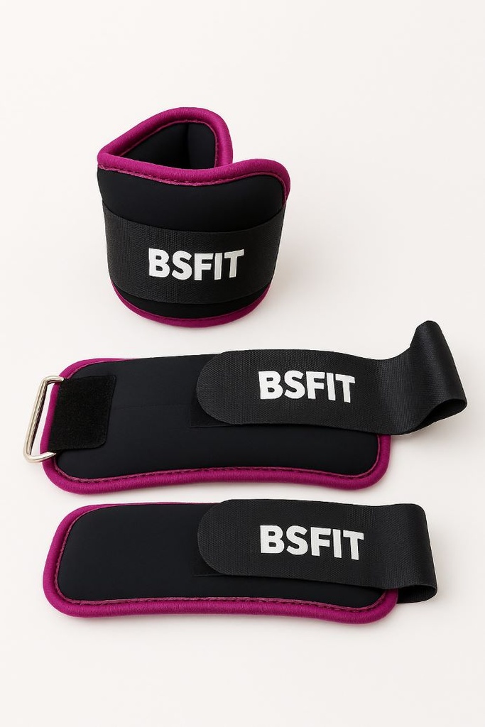 BSFIT® Tobilleras muñequeras 0,5kg - 2KG neoprene negro con ribete flúo en caja de color
