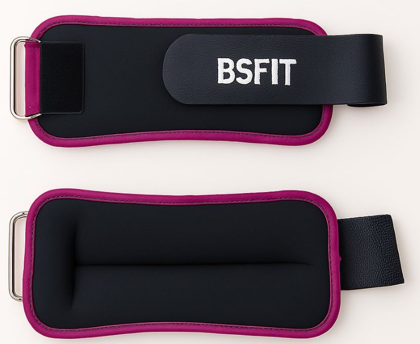 BSFIT® Tobilleras muñequeras 0,5kg - 2KG neoprene negro con ribete flúo en caja de color
