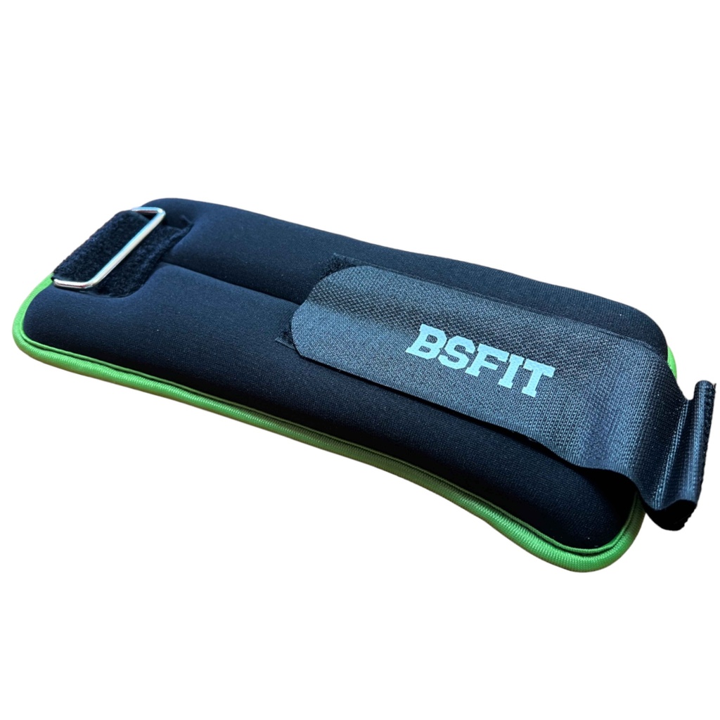 BSFIT® Tobilleras muñequeras 0,5kg - 2KG neoprene negro con ribete flúo en caja de color

