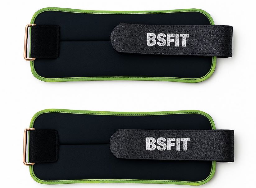 BSFIT® Tobilleras muñequeras 0,5kg - 2KG neoprene negro con ribete flúo en caja de color
