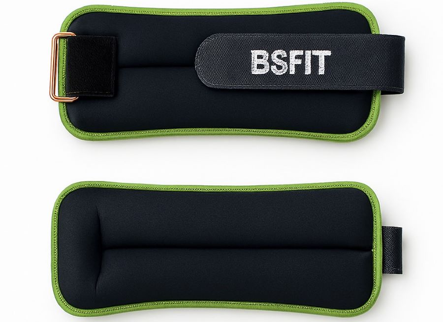 BSFIT® Tobilleras muñequeras 0,5kg - 2KG neoprene negro con ribete flúo en caja de color
