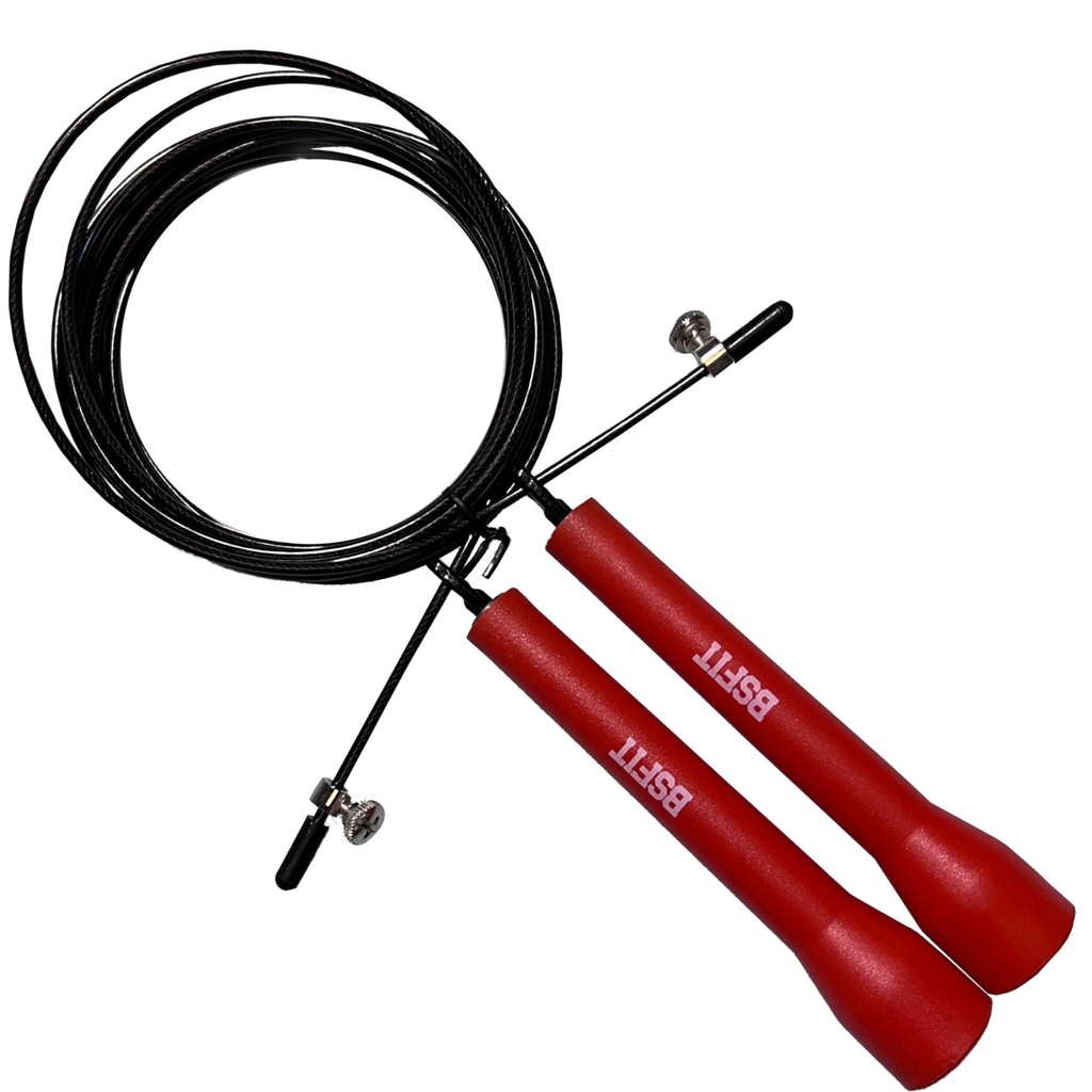 [BS97161-ROJO-OK] BSFIT Cuerda para Saltar, Cuerda Saltar Comba con Mango Plastico boxeo regulable cable acero y rodamientos. (Rojo)