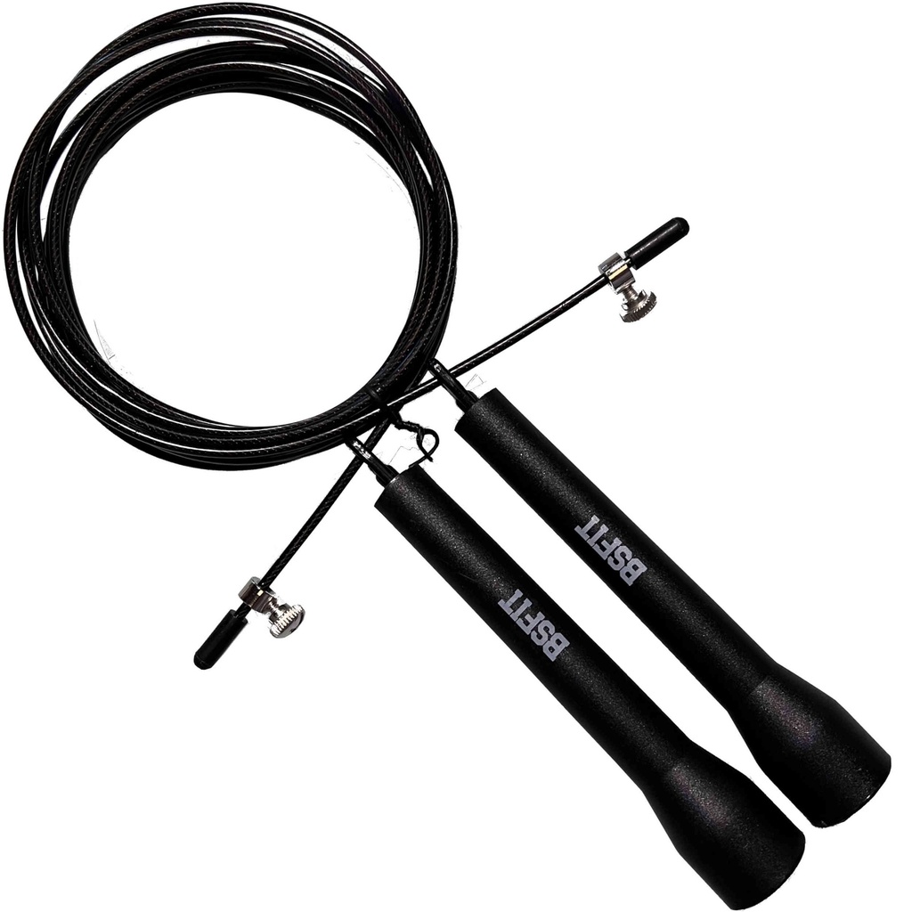 BSFIT Cuerda para Saltar, Cuerda Saltar Comba con Mango Plastico boxeo regulable cable acero y rodamientos.