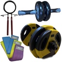 Super Kit funcional Rueda para abdominales, mancuernas ajustables, comba para saltar y 3 bandas resistencia de tela antideslizantes.