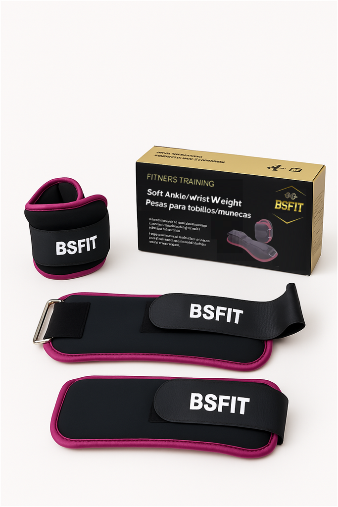 BSFIT® Tobilleras muñequeras 0,5kg - 2KG neoprene negro con ribete flúo en caja de color
