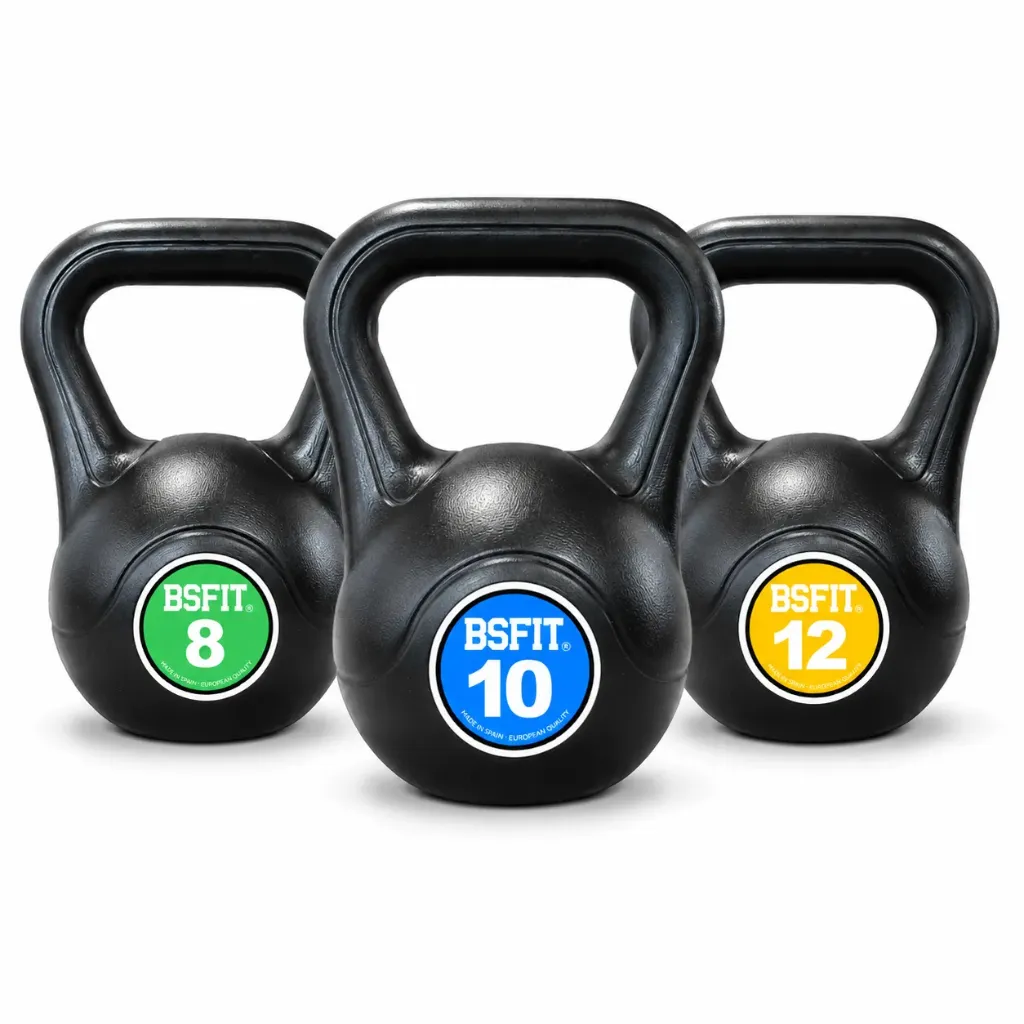 Set de Kettlebells BSFIT – Pack de Pesas Rusas de 2 o 3 Unidades, Pesas Rusas Antideslizantes para Fuerza, Fitness, Cross Training, Gimnasio y Entrenamiento en Casa (8 + 10 + 12 kg)