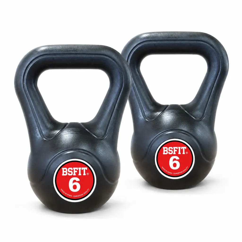 Set de Kettlebells BSFIT – Pack de Pesas Rusas de 2 o 3 Unidades, Pesas Rusas Antideslizantes para Fuerza, Fitness, Cross Training, Gimnasio y Entrenamiento en Casa (2 x 6 kg)