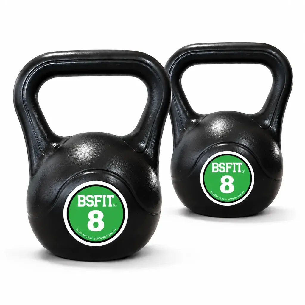 Set de Kettlebells BSFIT – Pack de Pesas Rusas de 2 o 3 Unidades, Pesas Rusas Antideslizantes para Fuerza, Fitness, Cross Training, Gimnasio y Entrenamiento en Casa (2 x 8 kg)
