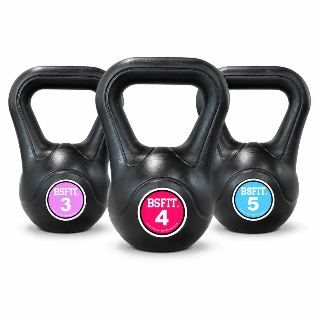 [BS92007C-345] Set de Kettlebells BSFIT – Pack de Pesas Rusas de 3 Unidades de 3 + 4 + 5 kg, Pesas Rusas Antideslizantes para Fuerza, Fitness, Cross Training, Gimnasio y Entrenamiento en Casa