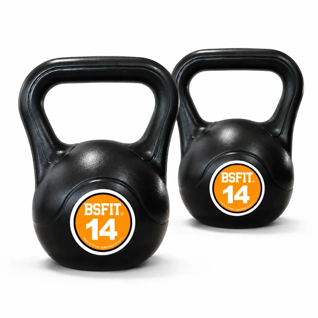 Set de Kettlebells BSFIT – Pack de Pesas Rusas de 2 o 3 Unidades, Pesas Rusas Antideslizantes para Fuerza, Fitness, Cross Training, Gimnasio y Entrenamiento en Casa (2 x 14 kg)