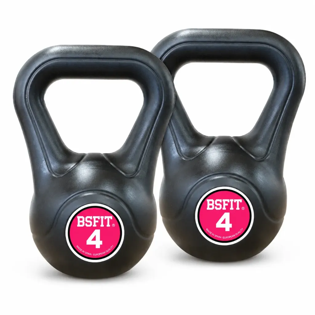Set de Kettlebells BSFIT – Pack de Pesas Rusas de 2 o 3 Unidades, Pesas Rusas Antideslizantes para Fuerza, Fitness, Cross Training, Gimnasio y Entrenamiento en Casa (2 x 4 kg)