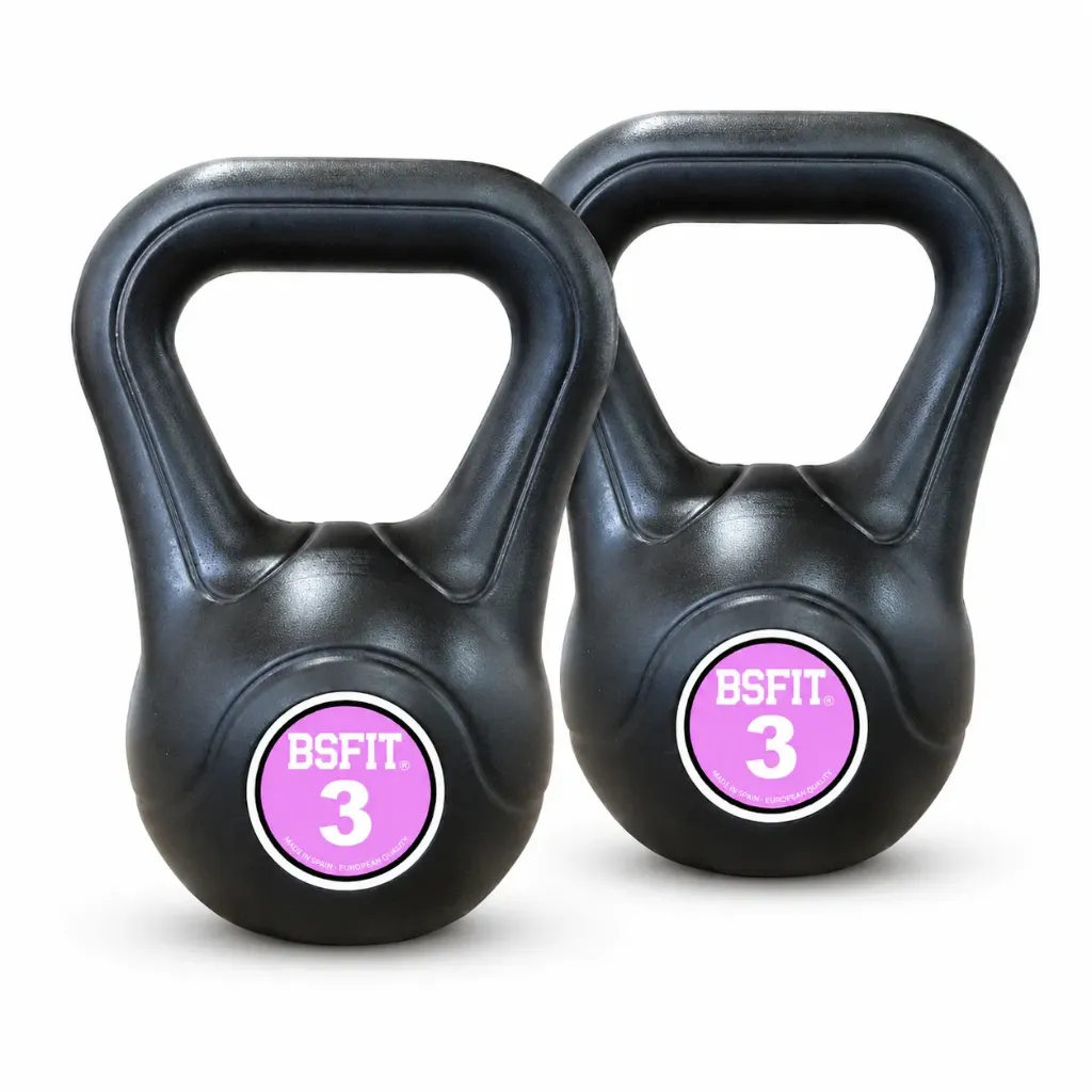 Set de Kettlebells BSFIT – Pack de Pesas Rusas de 2 o 3 Unidades, Pesas Rusas Antideslizantes para Fuerza, Fitness, Cross Training, Gimnasio y Entrenamiento en Casa (2 x 3 kg)