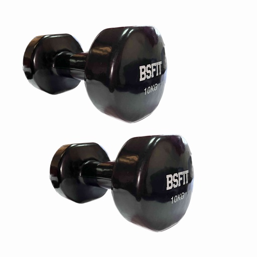 BSFIT 2 Mancuernas DE 10 KG C/U hexagonal de vinilo, con Diseño ergonómico gym