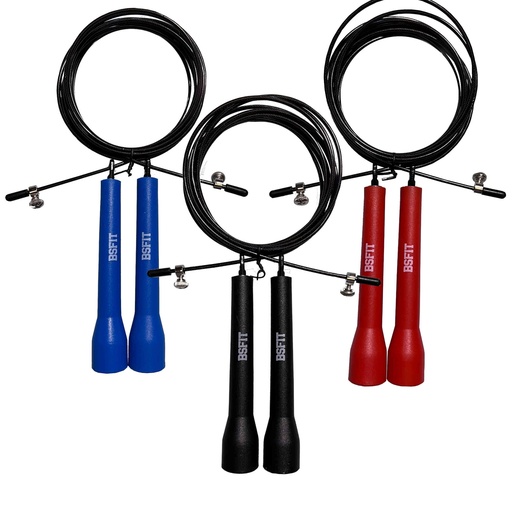 BSFIT Cuerda para Saltar, Cuerda Saltar Comba con Mango Plastico boxeo regulable cable acero y rodamientos.